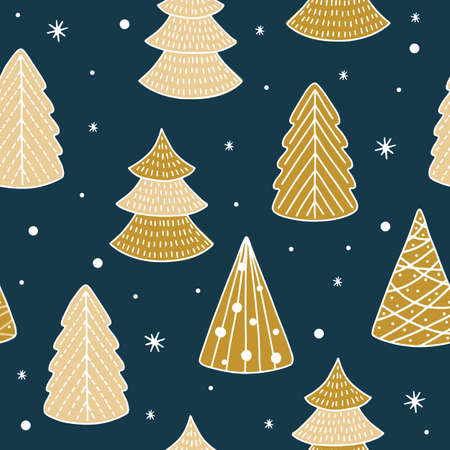 Holiday Seamless Pattern with Christmas tree. Xmas winter backgroundのイラスト素材