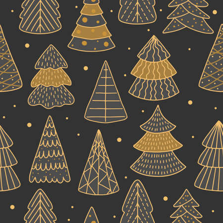 Holiday Seamless Pattern with Christmas tree. Xmas winter backgroundのイラスト素材