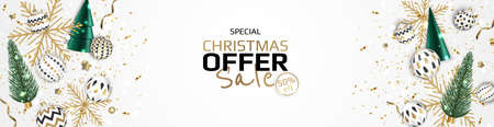 Merry Christmas sale banner template. Greeting card, banner, poster, header for websiteのイラスト素材