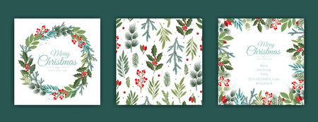 Vector Christmas Cards Set. Holiday Party Card Templates Design