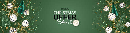 Merry Christmas sale banner template. Greeting card, banner, poster, header for websiteのイラスト素材