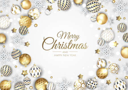 Christmas and New Year background. Winter holiday composition. Greeting card, banner, poster, header for websiteのイラスト素材