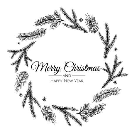 Vector composition with winter forest branches. Great for Christmas cards, party invitations, holiday sales. Can be used for poster, web page, packaging.のイラスト素材