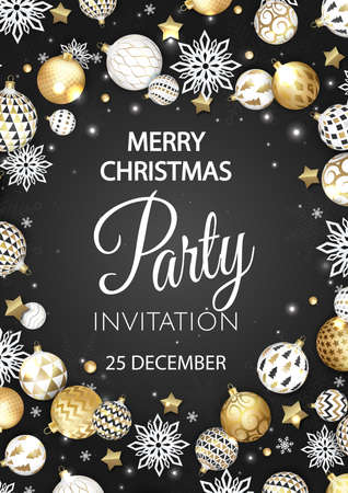 Merry Christmas Party invitation. Happy New Year card Decoration. Winter background. Seasonal holidays.のイラスト素材