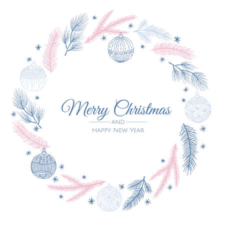 Vector composition with winter forest branches. Great for Christmas cards, party invitations, holiday sales. Can be used for poster, web page, packaging.のイラスト素材