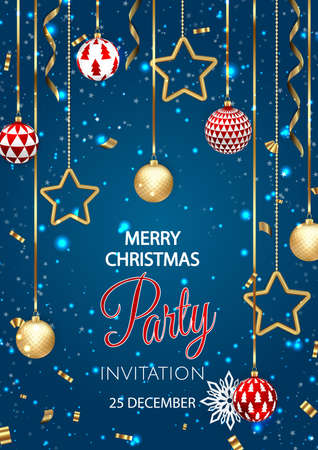 Merry Christmas and Happy New Year. Xmas background with Snowflakes and balls design.のイラスト素材