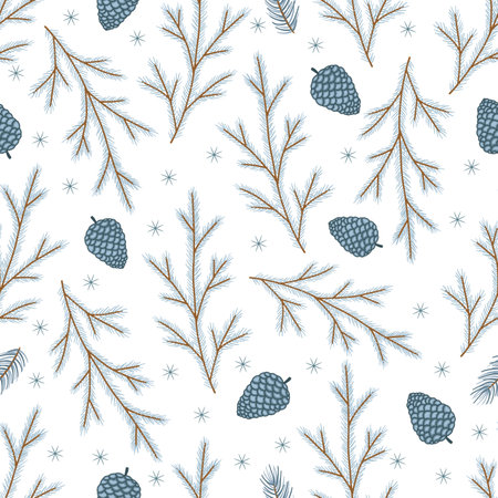 Holiday Seamless Pattern with Christmas forest branches.のイラスト素材