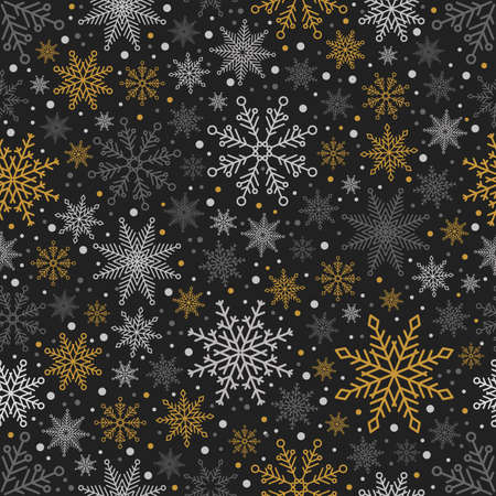 Simple Christmas seamless pattern. Snowflakes with different ornaments. On white backgroundのイラスト素材