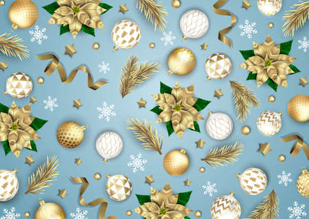 Christmas and New Year background. Bright Winter holiday composition. Greeting card, banner, posterのイラスト素材