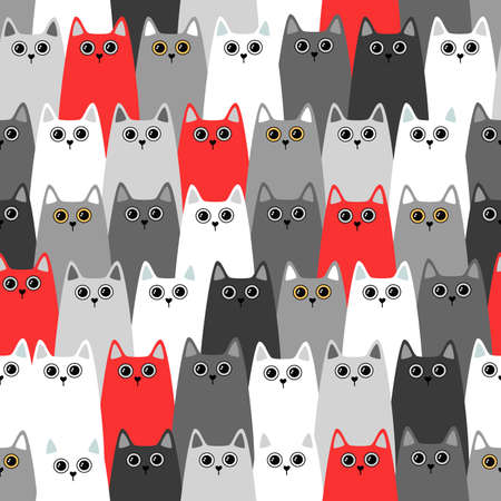 Seamless vector pattern with cute cats. Vector Illustration.のイラスト素材