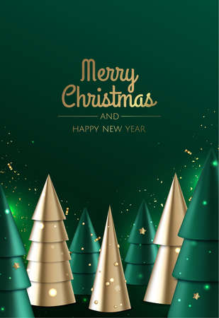 Merry Christmas and Happy New Year. Xmas Festive background with realistic 3d christmas treeのイラスト素材