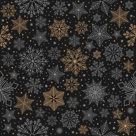 Simple Christmas seamless pattern. Snowflakes with different ornaments.のイラスト素材
