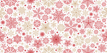 Christmas seamless pattern with geometric motifs. Snowflakes with different ornaments.