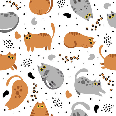 Seamless pattern with cute kittens. Creative childish texture. Great for fabric, textile vector illustrationのイラスト素材