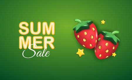 3d Summer design with Strawberry. Summer holidays concept.のイラスト素材
