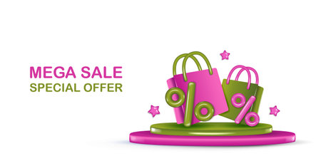 Template for online store. Online Shopping banner. Ecommerce marketing. Homepage Layout. Realistic 3d. Vector illustrationのイラスト素材