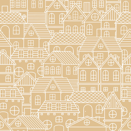 Seamless pattern of doodle houses. Great for fabric, textile vector illustrationのイラスト素材