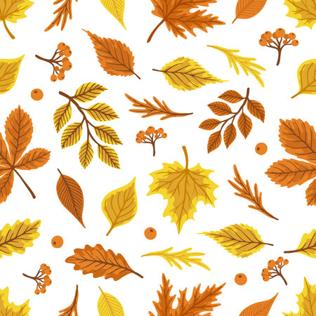 Seamless pattern with acorns, autumn leaves, mushrooms. Perfect for wallpaper, gift paper, pattern fill, autumn greeting cards.のイラスト素材