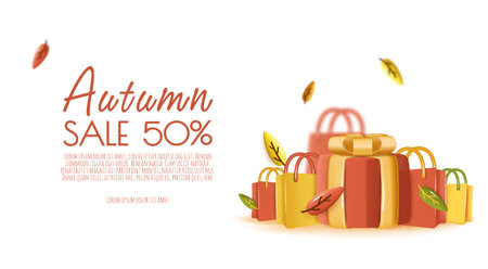 Autumn sale background, banner, poster or flyer. Vector illustration with colorful leaves. Template for banner, web poster, flyer, greeting card.のイラスト素材