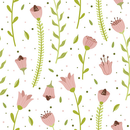 Vector seamless spring pattern with flowers, bouquets, plantsのイラスト素材