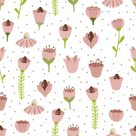 Vector seamless spring pattern with flowers, bouquets, plantsのイラスト素材
