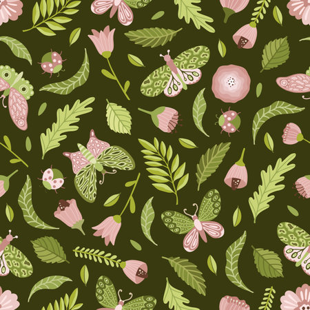Vector seamless spring pattern with flowers, bouquets, plantsのイラスト素材