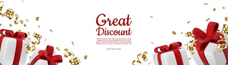 Banner online shopping with 3d realistic gift isolated on white background. Vector illustrationのイラスト素材