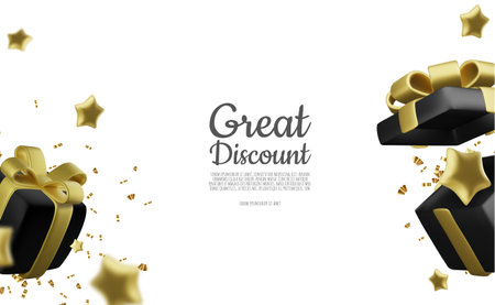 Christmas and New Year design. Realistic gift boxes. Open a gift box full of decorative holiday item. Holiday banner, web poster, flyer, stylish brochure, greeting card, cover. Christmas backgroundのイラスト素材