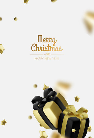 New Year or Christmas sales design template. Vector illustration. Winter background with decorative gift box and gold starsのイラスト素材