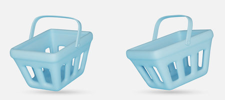 Set of 3d realistic blue plastic shopping cart isolated on white background. Vector illustrationのイラスト素材