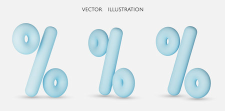Set blue Percent sign. Percentage, discount, sale, promotion concept. 3d vector icon illustration.のイラスト素材