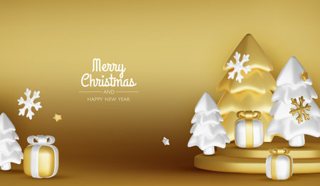 Merry christmas greeting card vector poster. Christmas elegant invitation template with xmas balls, xmas tree and snowflakes. Vector illustration holiday season greetingのイラスト素材