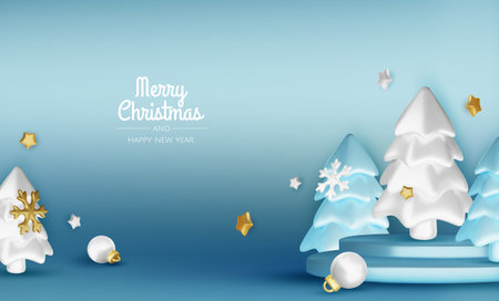 Merry christmas greeting card vector poster. Christmas elegant invitation template with xmas balls, xmas tree and snowflakes. Vector illustration holiday season greetingのイラスト素材