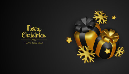 Merry Christmas and happy new year background. Christmas tree, Gift boxes, Christmas balls. Christmas element for web, banners, greeting card, template design.のイラスト素材