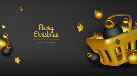Merry Christmas and happy new year background. Christmas tree, Gift boxes, Christmas balls. Christmas element for web, banners, greeting card, template design.のイラスト素材