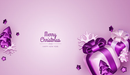 Merry Christmas and happy new year background. Christmas tree, Gift boxes, Christmas balls. Christmas element for web, banners, greeting card, template design.のイラスト素材
