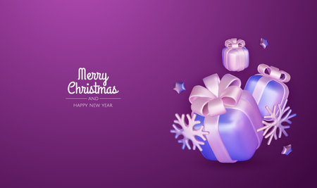 Merry christmas greeting card vector poster. Christmas elegant invitation template with xmas balls, xmas tree and snowflakes. Vector illustration holiday season greetingのイラスト素材