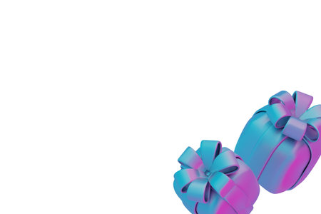 3D vibrant gift boxes with gradient blue and pink wrapping, floating on white background. Perfect...