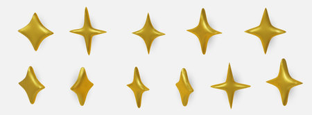 Shiny golden sparkle icons set, perfect for holiday, celebration, and luxury design projects.のイラスト素材