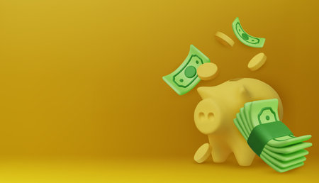 Finance concept illustration with piggy bank, coins, and banknotes, ideal for investment, saving money, and personal financial planning.のイラスト素材