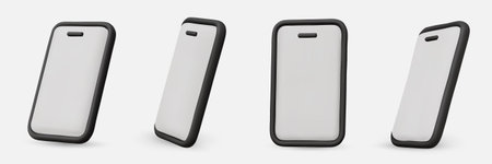 Vector 3d smartphones set in a minimalist style. Modern smartphone mockup with blank screen.
