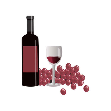 A bottl of wine, and glass, vinification.のイラスト素材