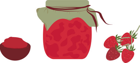 Glass jars from strawberry. bowl of strawberry jamのイラスト素材