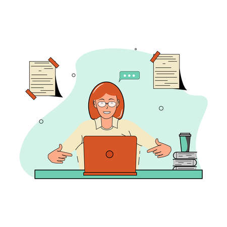girl at the computer. home schooling, online education. distance learningのイラスト素材