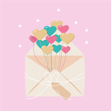 heart shaped balloons flying out of an envelope,greeting cardのイラスト素材