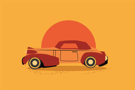 retro car on a red background, stone wall transportation of peopleのイラスト素材