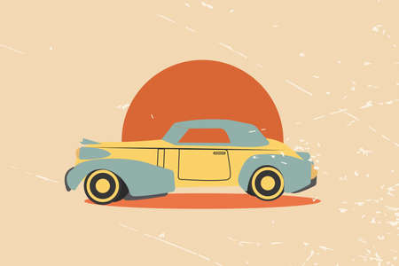 retro car on a red background, stone wall transportation of peopleのイラスト素材