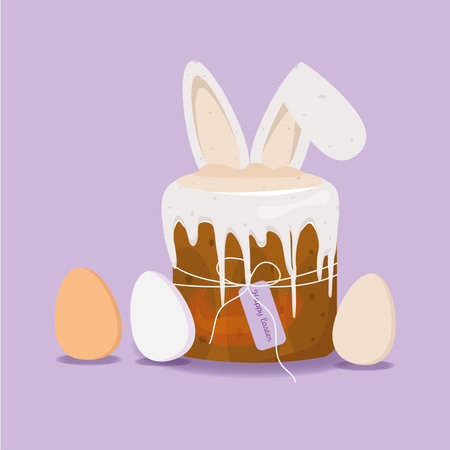Easter cake with bunny ears and colored eggs