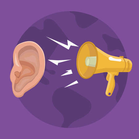Ear and speakerphone on the world backgroundのイラスト素材
