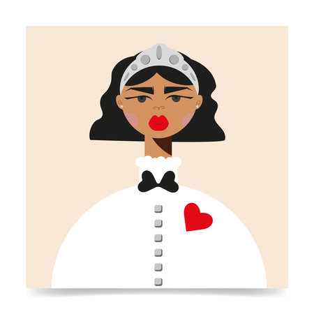 fashionable girl in a white rim, blouse with polka dots, red lipstick, postcard for Valentine's Day,のイラスト素材